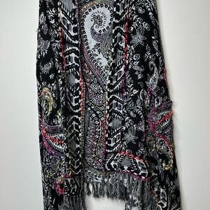 Black and White Paisley Scarf with Multicolor Accents
